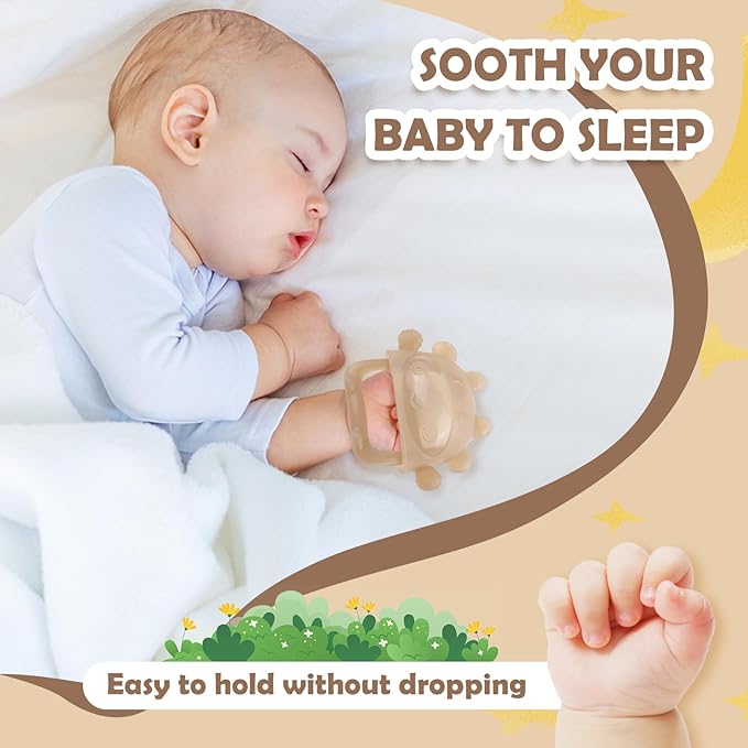 Anboor Baby Teething Toys, Silicone Teethers for Babies Anti Dropping Hand Teether, Infant Baby Chew Toys for Teething Relief, Ideal Present for Newborn Soon-to-be Mothers(Brown)