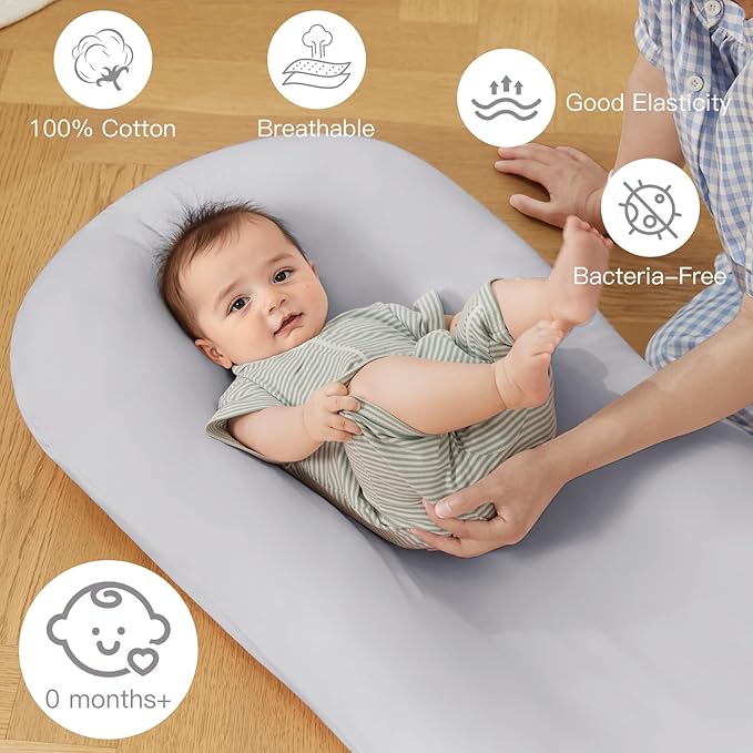 Lucakuins Baby Lounger, Bionic Design Baby Lounger for Newborn 0-24 Months, Soft Organic Cotton Breathable Lounger for Infants (Lovely White)