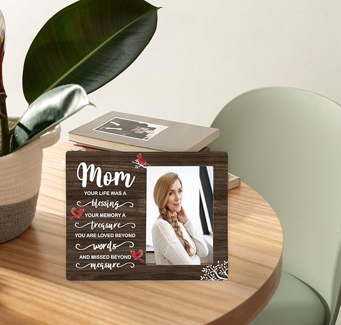 Mom Memorial Wooden Picture Frame, In Loving Memory Remembrance Photo Frame Gifts for Mommy, Bereavement Sympathy Wooden Frame for Loss of Mom, 4x6 inch Photo