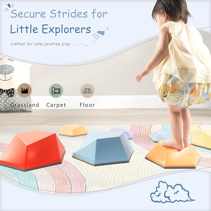 makarci Stepping Stones for Kids 12pcs Obstacle Courses Play Indoor Outdoor, Full Rubber Rim Plastic Hilltop for Kids Balance and Integration Improvement Age 3 4 5 6 7 8 + (Forest)