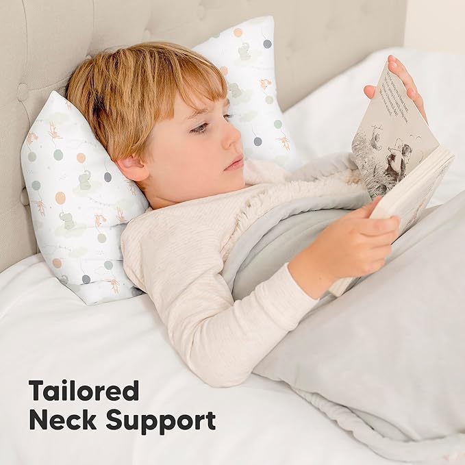 Toddler Pillow with Pillowcase - 13x18 My Little Dreamy Kids Travel Bed Pillows for Sleeping, Organic Cotton Small Pillowcase, Soft & Breathable, Machine Washable, Toddlers 2-5 Years Old (Escapade)