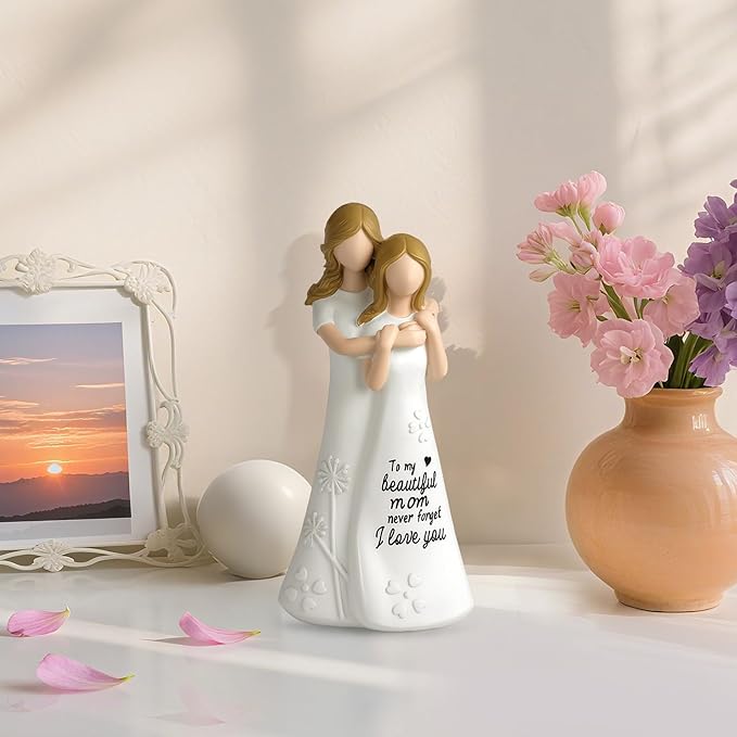 Mom Birthday Gifts from Daughter Mother in Law Gifts, Mothers Daughter 7.7" Figurines Statue (Resin, White)