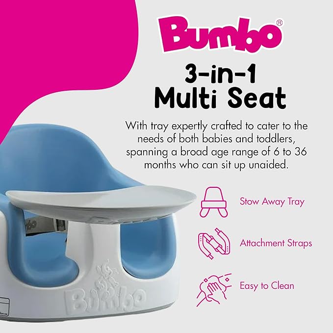 Bumbo 3-in-1 Multi-Seat for 6 to 36 Months, Travel Baby Feeding & Play Floor Seat, All-in-One Portable Booster with Tray & Toddler High Chair, Powder Blue
