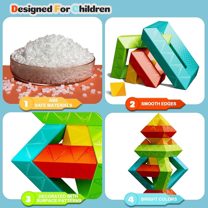 Montessori Toys for 1 2 3 4 Year Old, 60 PCS Stacking Toys Building Blocks for Toddlers 1-3 Sensory Toys for Age 2-4 Preschool Learning Activities Stem Educational Pyramid Gifts for Kids Boys Girls