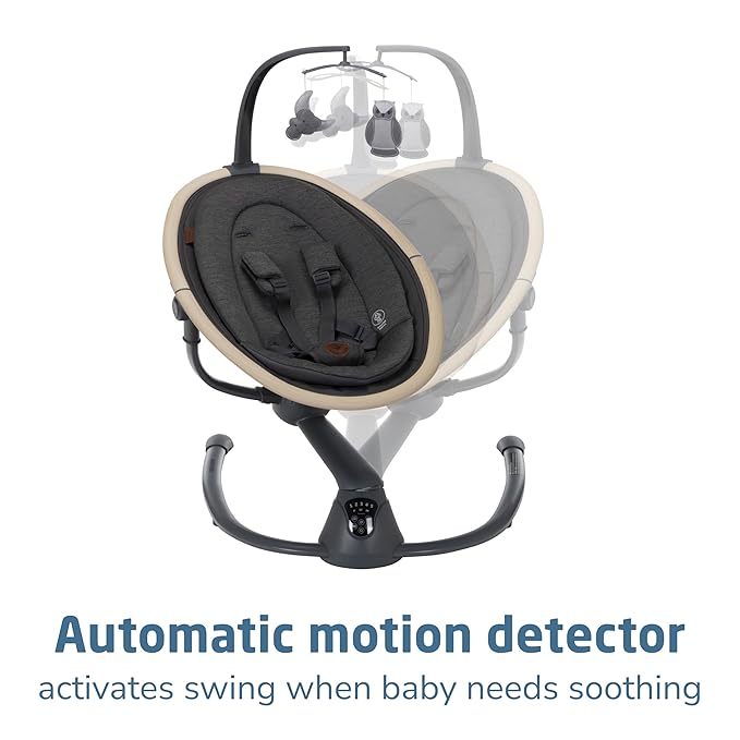 Maxi-Cosi Cassia Smart Baby Swing for Infants, Portable Foldable Swing with Music, 360 Rotation, 5 Speeds, 12 Melodies, EcoCare Fabric, Auto Motion Sensor, 2 Reclines, Classic Graphite