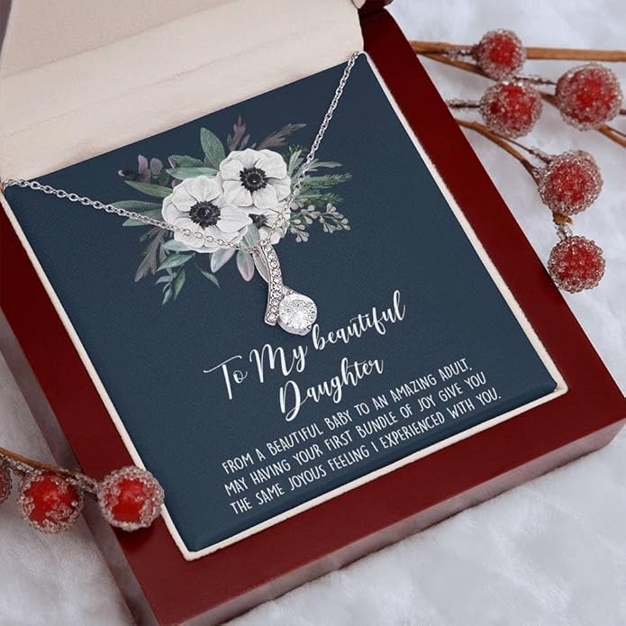 To My Daughter Gift Necklace From Dad or Mom - Badass Daughter Jewelry With Heartfelt Message & Elegant Box