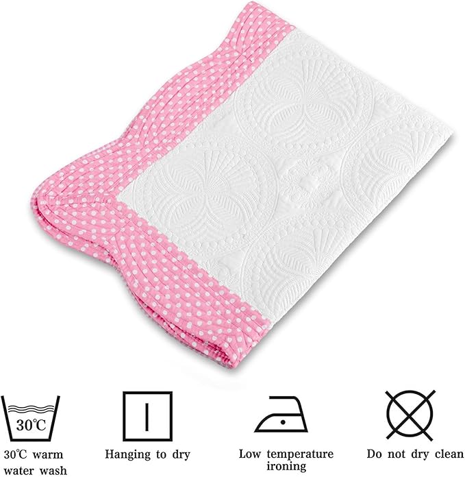 MONOBLANKS Baby Quilt Personlized Monogram Lightweight Embossed Scalloped Throw Blanket Four Seasons (Hot Pink Polka Dots)