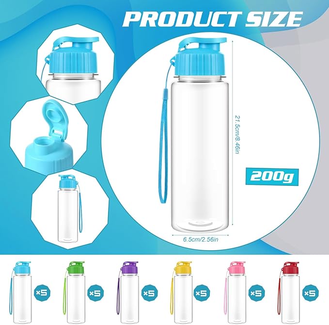 Olgaa 30 Pcs Water Bottles Bulk 17 oz Reusable Leak Portable Plastic Sports Drink Water Bottles with Handle Strap for Cycling Camping Hiking Gym Yoga (Colorful 30Pack)