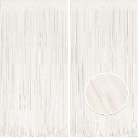 BRAVESHINE Tinsel Photo Backdrop Curtains - 2 Pack 3.2x8.2ft White Foil Fringe Streamer Curtain for Halloween/Boo Day/Valentine’s/Birthday/Christmas/Engagement/Bridal Shower Party Supplies Decorations