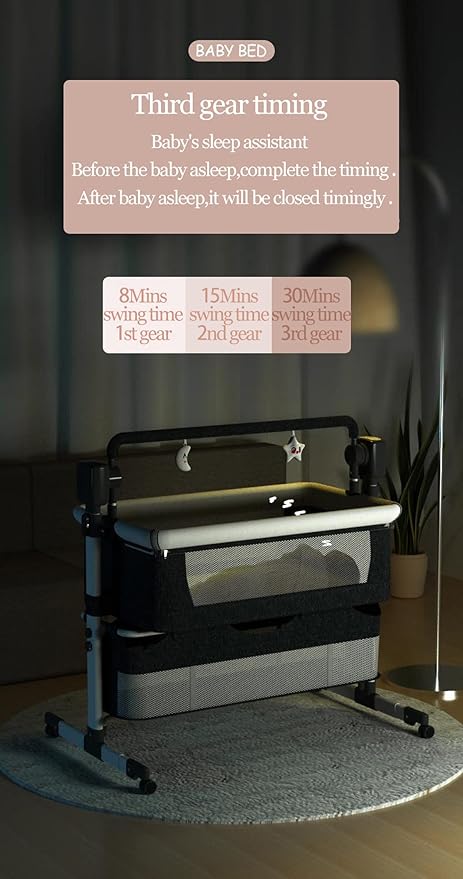 Electric Bluetooth Smart Next to Me Crib, Bassinet Cradle with Lullaby Music, Baby Bedside Crib for Newborn, Baby Co-Sleeper Cot with Mattress, Remote and 5 Swaying Gears(MG601-Khaki)