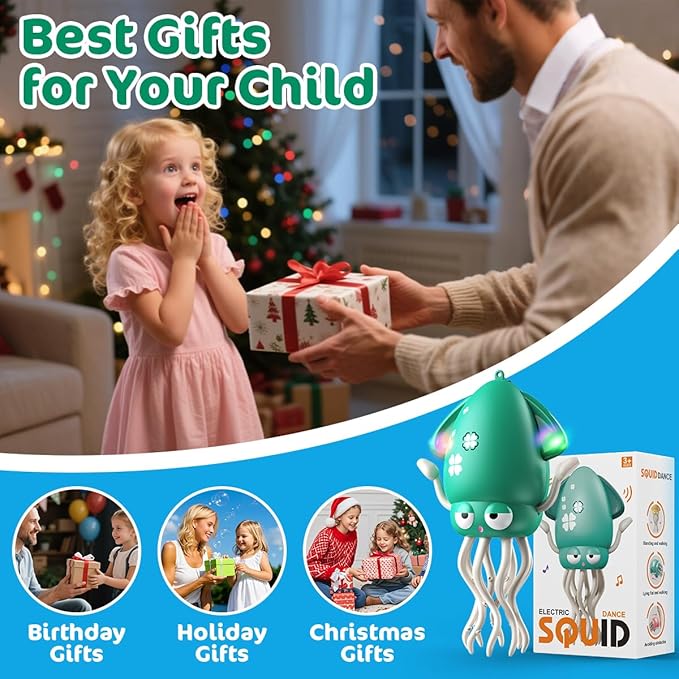 Magic Dancing Octopus Toy - Smart Obstacle-Dodging Robot with LED Light Show & Music, USB Rechargeable Tummy Time Squid Toy for Babies | Electric Crawling Octopus | Interactive Gift for Kids 3+