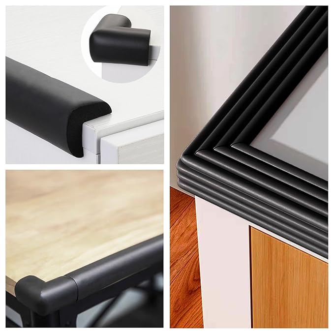 M2cbridge L Shape Extra Thick Furniture Table Edge Protectors Foam Baby Safety Bumper Guard 6.5 Ft(8 Corners(Black))