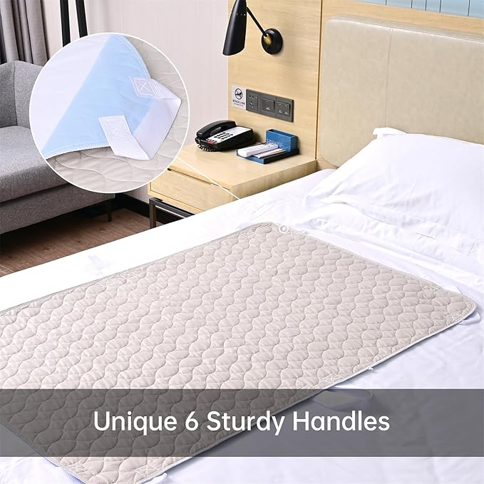 Positioning Bed Pad with Handles, Waterproof Breathable Reusable Bed Pads for Incontinence at Home & Hospital, 2 Pack Washable Transfer Sheet Pads for Adults and Elderly(34x52 Inch)