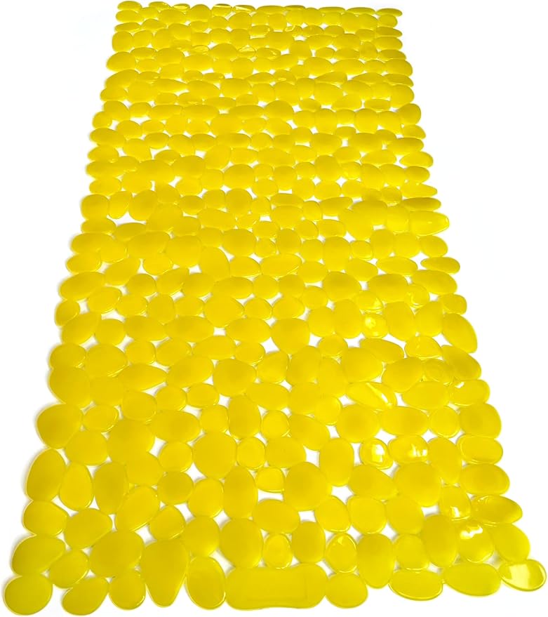 “Pebbles” Non-Slip Bathtub/Shower Mat 27.5”x14” Rectangular, Non-Toxic, Safe, Clean, Machine-Washable, Superior Grip & Drainage, Vinyl, for Smooth Floors ONLY, Transparent Light Yellow
