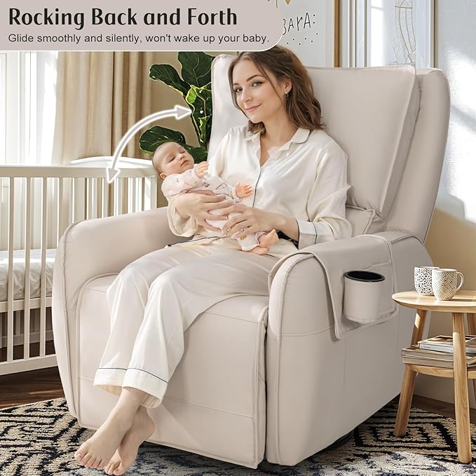 Power Recliner Gliders for Nursery, Electric Swivel Rocker Recliner Chair, Comfy Upholstered Living Room Reclining Rocking Chairs with Lumbar Support