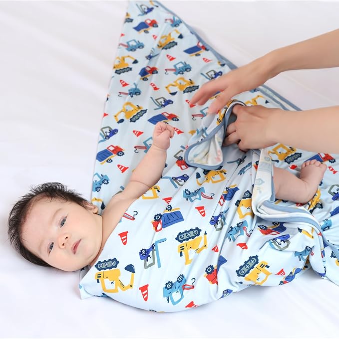 Newborn Swaddle Blanket with Hat Set,Unisex Baby Receiving Blanket Nursery Wrap for Girls and Boys, Viscose Made from Bamboo Blue Car One Size
