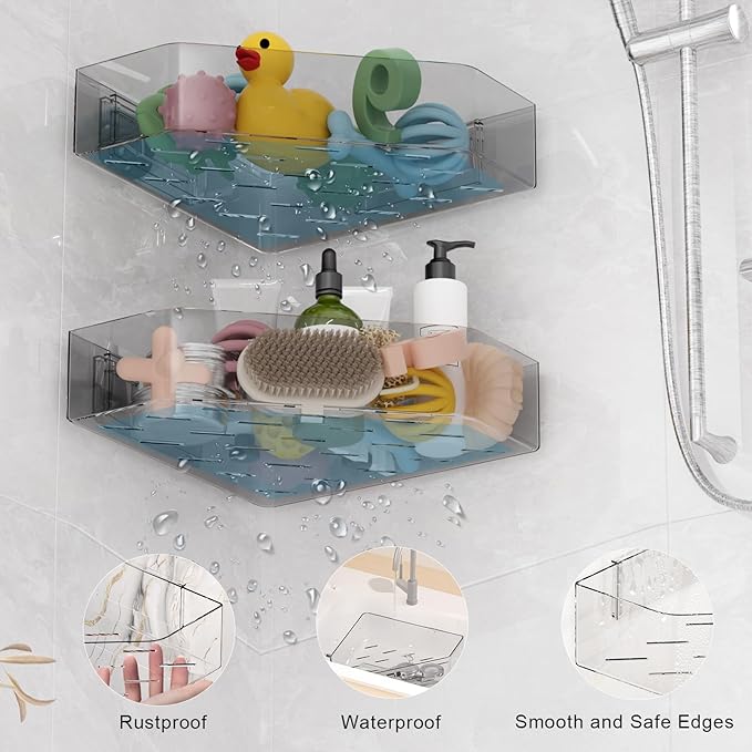 Natheeph Bath Toy Organizer 2-Pack - Grey Large Capacity Bath Toy Storage Holder with Quick-Dry Holes, Space-Saving Corner Shower Caddy for Bathroom & Kitchen