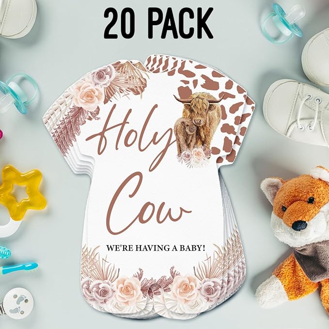 LyoGao Highland Cow Baby Shower Invitations With Envelopes (20 Pack) - Boho Pampas Holy Cow Theme Fill in Invites Cards for Baby Shower Gender Neutral