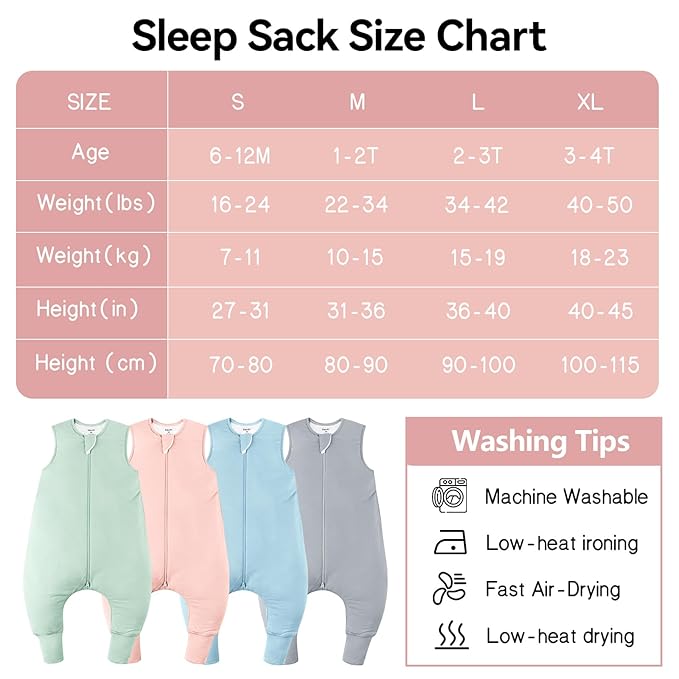 Rayon Made From Bamboo Sleep Sack 6-12 Months 0.5 Tog Ultra Soft Summer Toddler Sleep Sack with Feet 2-Way Zipper Lightweight Baby Sleeping Bag with Legs Thin Baby Wearable Blanket-Pink