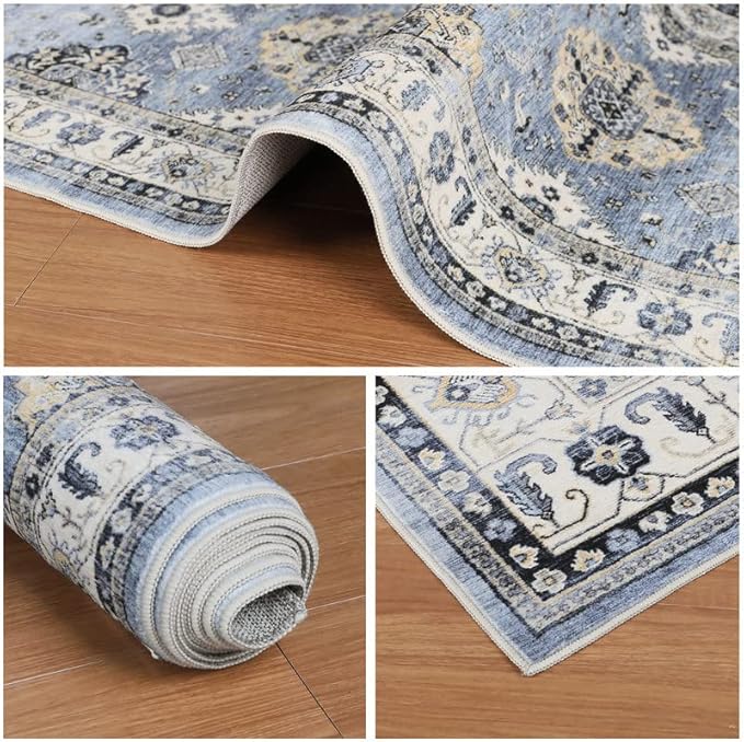 Dripex Vintage Collection Washable Area Rug - 2x3 Door Mat Small Entryway Rug Distressed Non-Slip Low-Pile Floor Carpet for Indoor Front Entrance Kitchen Bathroom Living Room Bedroom