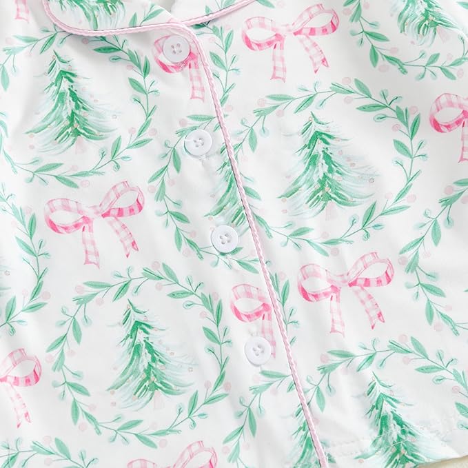 Toddler Kids Baby Girl Solid Pjs Ruffle Long Sleeve Button Shirt Top and Pants Cotton 2Piece Pajamas Set