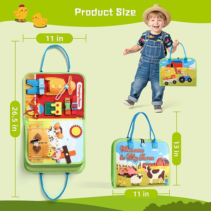 Busy Board Montessori Toys for Toddler, Car Travel Activities Toys for Fine Motor Skills Development, Educational Preschool Sensory Busy Book for Kids, Best Gift for Boys & Girls