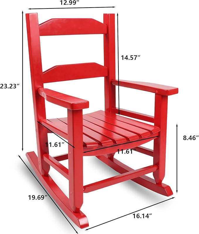 Toddler Rocking Chair Set of 2 for Kids Comfy Recliner Wooden Rocker for Baby Children Ages 3-6 Outdoor Lounge Chair Girls Indoor Playroom Red