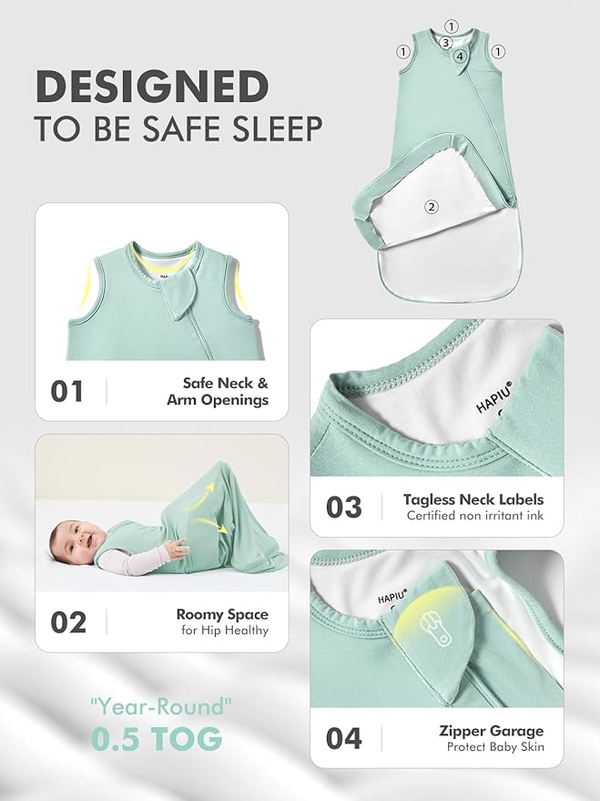 HAPIU Unisex Rayon Made from Bamboo Baby Sleep Sack TOG 0.5, 2-Way Zipper YKK, Wearable Blanket Toddler