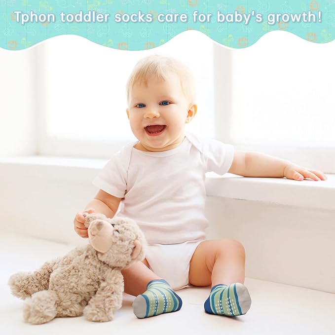 Tphon Toddler Baby Non Slip Ankle Socks with Grippers Kids Boys Girls Socks 12 Pairs for 0-7 Years Infant Children