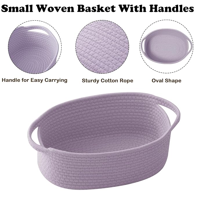 Gift Basket with Gift Bag and Ribbons,Small Rope Woven Shelf Storage,Baskets for Gifts Empty,Birthday,Shower,Decorative Organizer Box for Cat Dog Pet with Handles(Purple)