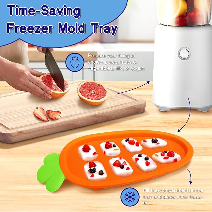 Baby Fruit Feeder with Freezer Tray – 3-Size Silicone Teether for 3-24 Months, BPA-Free, Leakproof Self-Feeder, Dishwasher Safe, Baby Weaning & Teething Snack Tool(Blue Green)