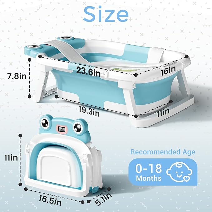 Baby Bathtub, Collapsible Newborn Bathtub for Infant to Toddler 0-24 Months with Soft Bath Net,Portable Travel Newborn Tub with No-Slip Feet, Baby Shower Gifts,Sky Blue