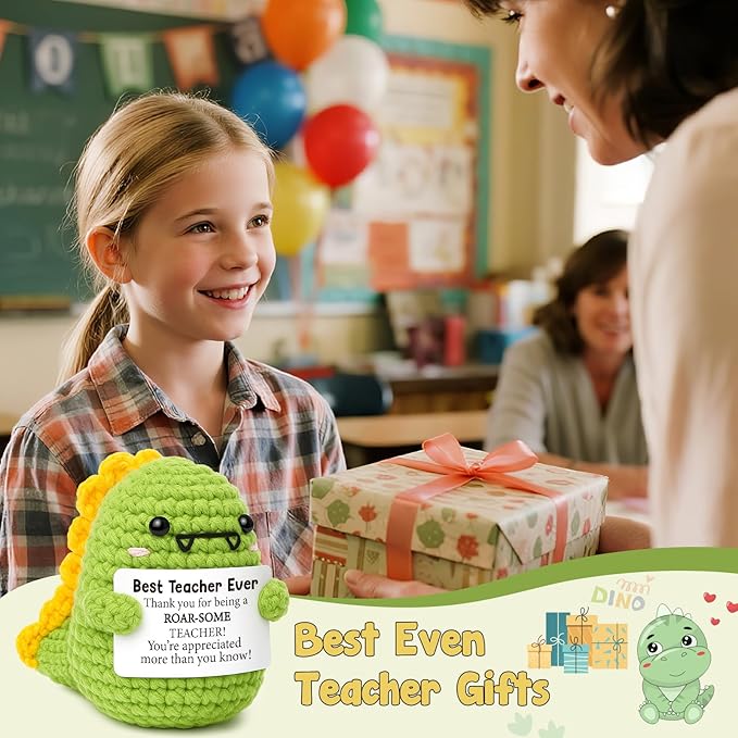 Mini Teacher Appreciation Gifts Women Men Best Teachers Ever Gift Cute Handmade Crochet Dino Thank You Gifts for Educators Teacher Last Day of School& Back to School Christmas Retirement Gift Ideas