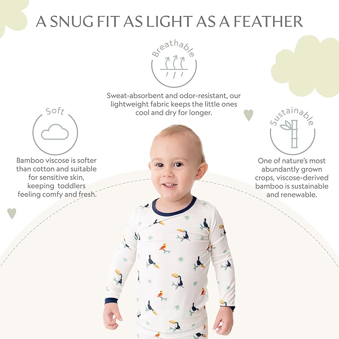 Toddler Pajamas – 95% Bamboo Viscose, 5% Spandex – Soft, Breathable Long-Sleeve Pajama Set for Kids, Sleepwear, Imported