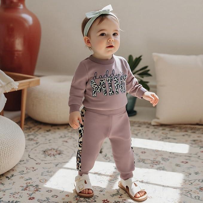 Kupretty Baby Girl Fall Winter Clothes Toddler Outfit Letters Graphic Crewneck Sweatshirts + Joggers Pants Set