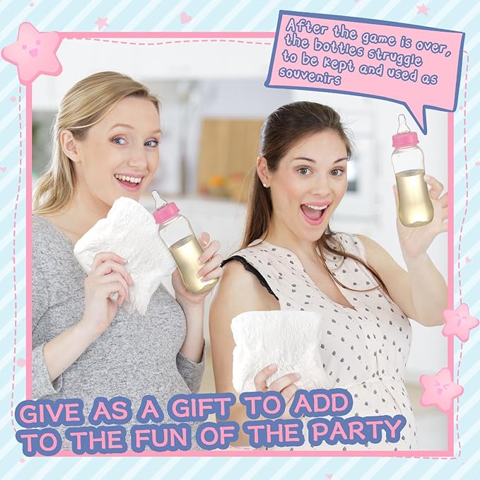 8 Sets Bottle Chug Baby Shower Games Plastic Baby Bottles Bulk Diapers Gender Reveal Games Hat and Adult Bib Race Game Decoration for Girl Adults (Stylish Style,Pink)