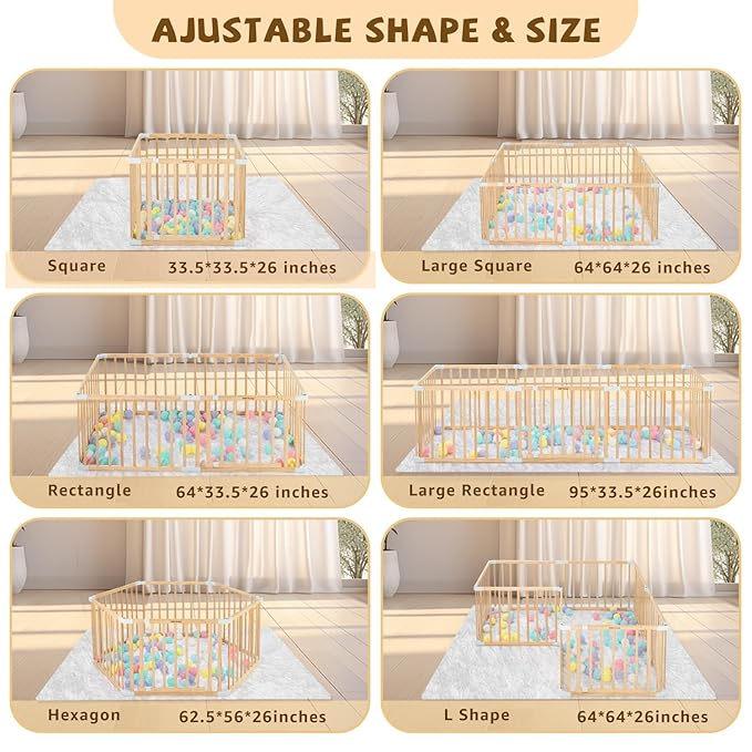 Wooden Gate for Baby Playpen, Expandable Wooden Play Fence, Large Wood Playpen Safety Playard for Indoor & Outdoor, Safe Play Area Kids Activity Center (26“ Tall, 1PC Door Panel ONLY)