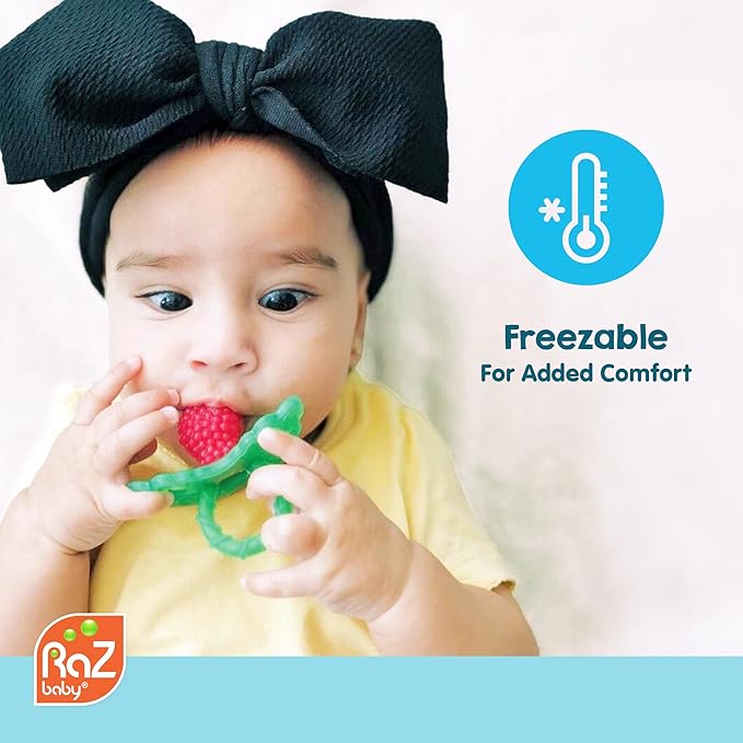 RaZbaby Sloth RaZbuddy w/RaZberry Teething Relief Pacifier – Soothes Sore Gums w/Nature-Inspired Texture, 100% BPA-Free Silicone Teether, Detachable Stuffed Animal – 3 Months+ Teether, Tan