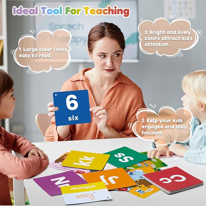 beiens Flash Cards for Toddlers 1-4 Years - 105 Cards - 210 Sides with Rings - Learn Colors, Number, Shapes, Animals, Body Parts, ABC Letters & Sight Words - Fun Learning and Educational Flashcards