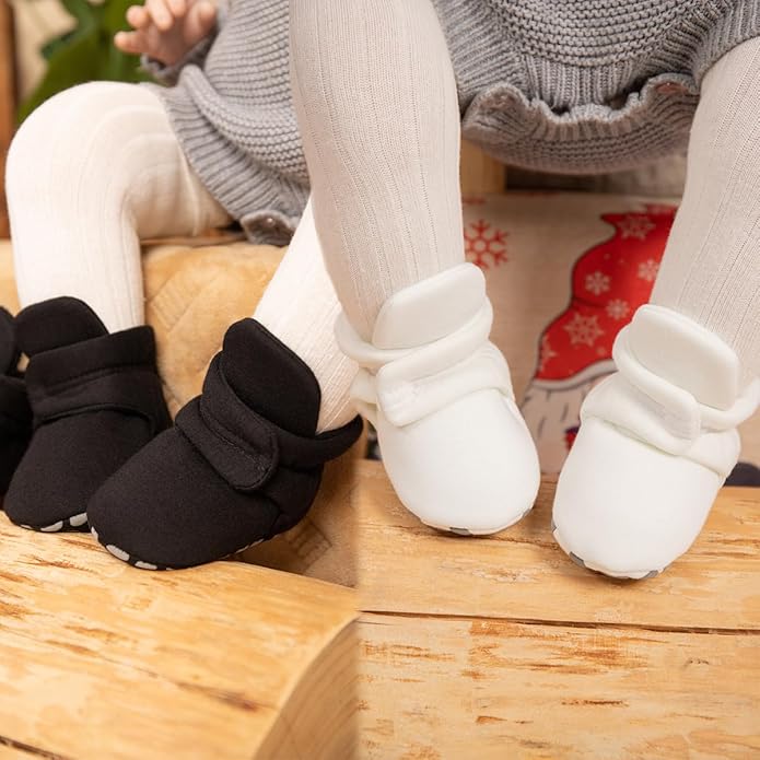 Sawimlgy Newborn Infant Baby Girl Boy Cotton Booties Stay On Sock Slippers Soft Bedroom Shoes Non-Skid Ankle Boots With Grippers Toddler Crib Warm Shoe First Walker Birthday Shower