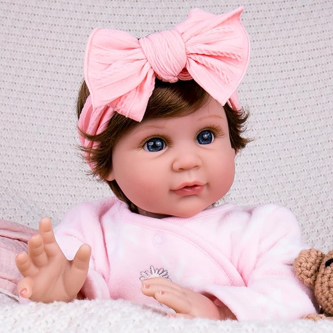 Aori Reborn Baby Dolls 22 Inch Realistic Girl - Lifelike Weighted Newborn Toddler with Feeding Bottle & Magnetic Pacifier, Handapplied Wig Hair, Soft Body, Gift for Kids 3+,Collectors