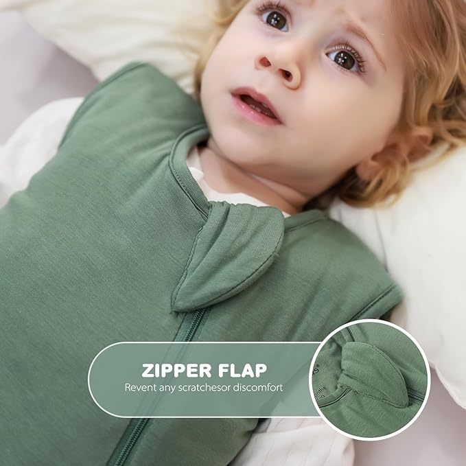 Mosebears Unisex Rayon Made from Bamboo Sleep Sack with 2-Way Zipper,2.5 Tog Baby Winter Sleep Sack (Dark Green,0-6 Months)