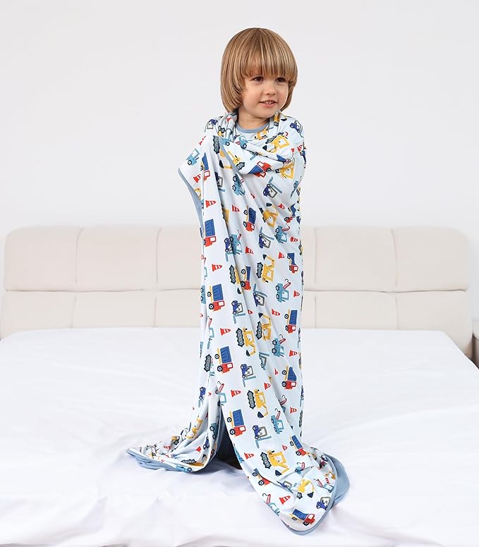 Premium Baby Blanket, Stretchy Quilt for Kid, Soft Crib Bedding for Newborn Baby and Toddler, Nursery Blanket for Boys and Girls, Viscose Made from Bamboo, 50'' x 50'' Blue Car