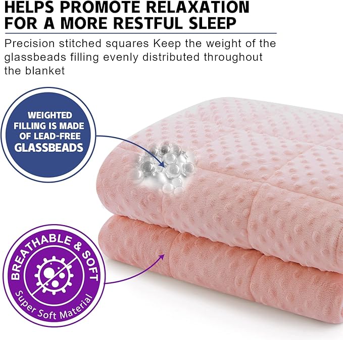 Weighted Blanket Queen 20lbs for Adult(60"×80",Pink) Breathable Soft Minky Weighted Throw Blanket for All Season,Heavy Blanket with Premium Glass Beads