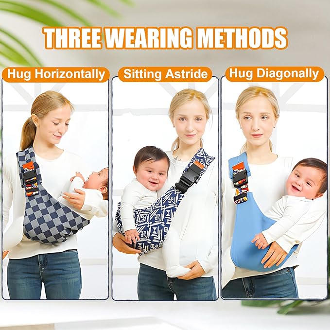 Baby Sling Carrier Newborn to Toddler Adjustable One-Shoulder Design with Hip Seat Support, Labor-Saving Baby Wraps Carrier 10-30 lbs(Blue Sailboat)