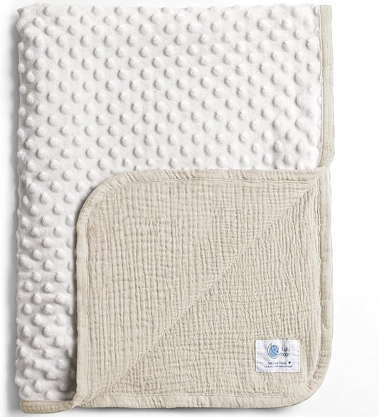 lulumoon Baby Blanket for Newborn Receiving: Minky Dot & Muslin Lightweight - Thermal Blanket Gift for Baby Shower & Hospital Welcoming 30"x40"(Ivory)