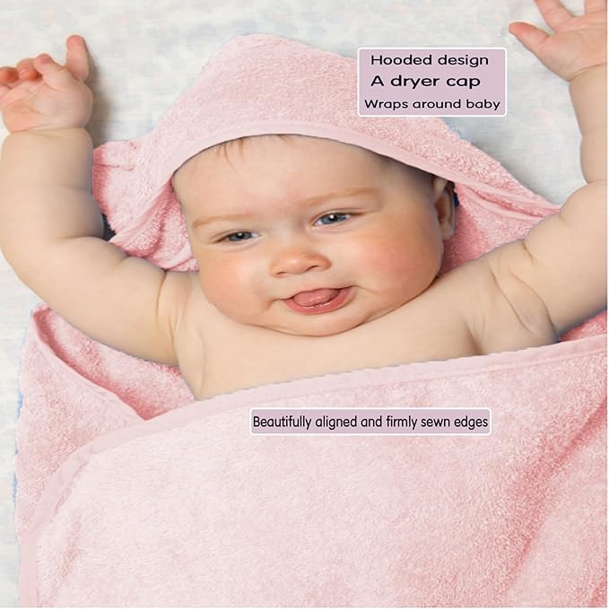 Baby Hooded Towels 31.5 * 31.5" Bath Towel for Newborn Toddler Infant Shower Gifts Ultra Absorbent Soft Bathrobe Blanket Boys and Girls (White Pink)