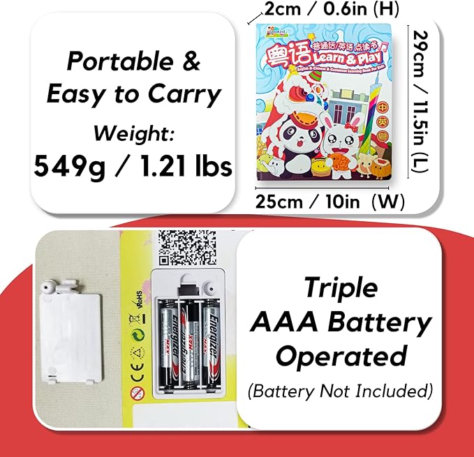 ZEENKIND Chinese English Learning Sound Book for Kids 2 3 4 5 6 Years Old, 420 Words to Learn in Chinese Cantonese Mandarin, Interactive Audio Talking Book, Educational Bilingual Toys for Toddlers