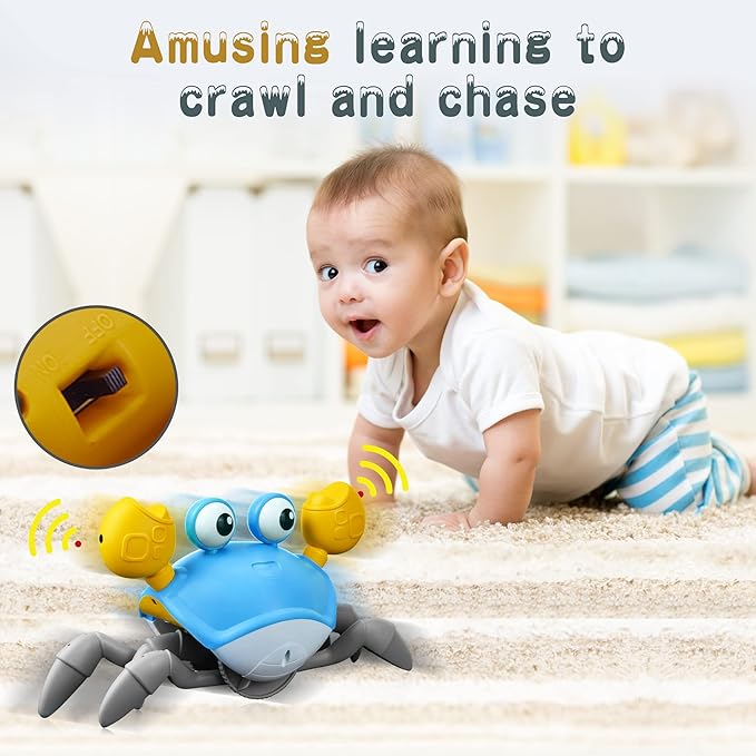 Yeaye Crawling Crab Baby Toys Infant - Tummy Time Toy Gifts for 3 4 5 6 7 8 9 10 11 12 Boy Girl with Learning Crawl System Music for 0-6 6-12 12-18 36 Months Walking Toddler Birthday Gift(Blue)