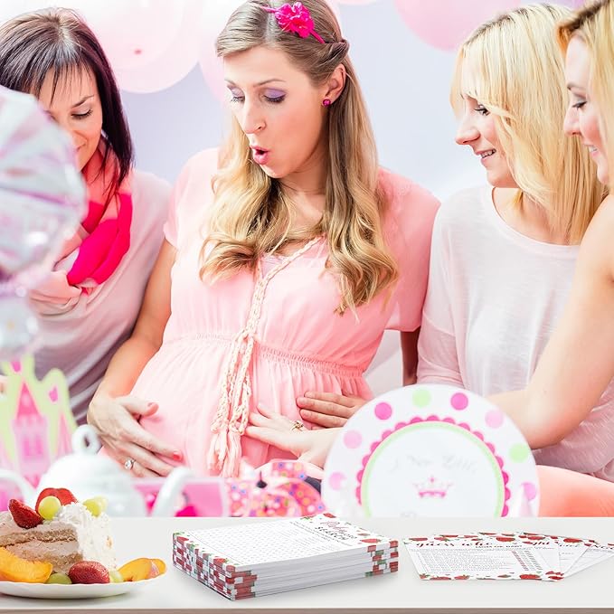 Jetec Strawberry Theme Baby Shower Games - 6 Games, 50 Sheets Each - Baby Shower Bingo, Word Scramble, Word Search, Predictions and Advice, The Price is Right, Guess Who